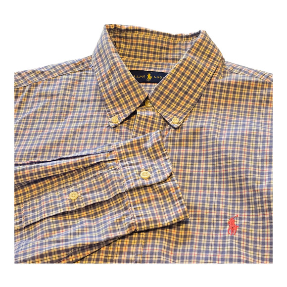 Ralph Lauren Button Down Shirt Mens Large Blue Plaid Long Sleeve Classic Preppy - Picture 8 of 14
